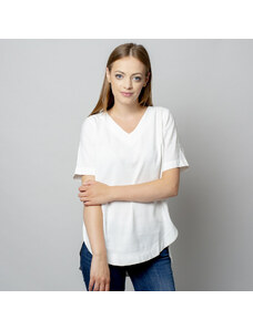 Willsoor T-shirt blanc pour femme avec lin ajouté 10908