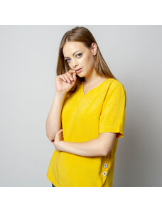 Willsoor T-shirt jaune pour femme avec ajout de lin 10913