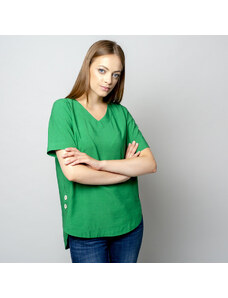 Willsoor T-shirt vert pour femme avec ajout de lin 10912
