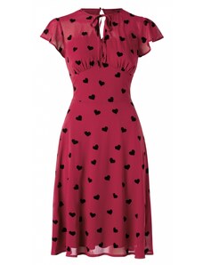 Vixen Peppa Chiffon Hearts Tea Dress Années 50 en Framboise