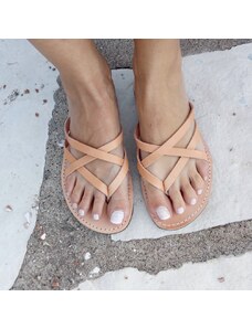 Grecian Sandals Crossed Leather Slides - Multiple Colors
