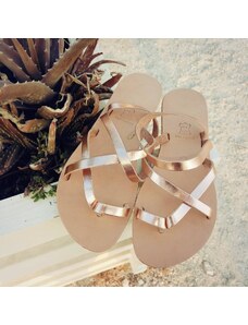 Grecian Sandals Rose Gold Crossed Strap Leather Sandals