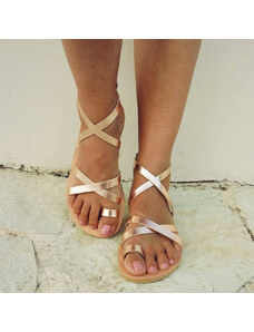 Grecian Sandals Crossed Ankle Strap Leather Sandals - Multiple Colors