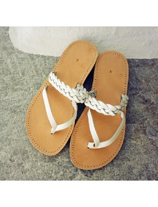 Grecian Sandals White Braided Leather Sandals