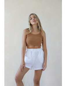 The Sept High Waist Linen Shorts White - Gabrielle