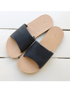Grecian Sandals Black Suede Leather Slides