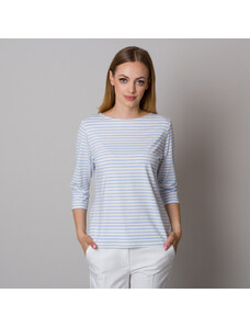 Willsoor T-shirt blanc pour femme avec rayures bleu clair 12958