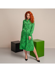 Willsoor Robe chemise longue verte avec un motif géométrique 13970