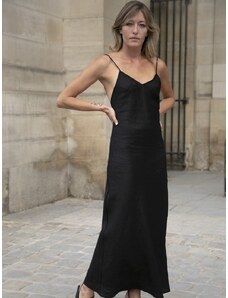 Luciee Linen Slip Dress In Black