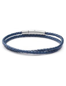 Lucleon Collins | Bracelet à double tour en cuir tressé bleu marine 3 mm