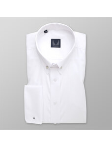 Willsoor Chemise blanche classique pour homme avec un motif uni et un col à épingles 14785
