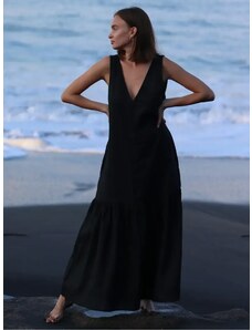Luciee Linen Maxi Dress In Black - Juliana