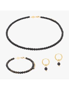 SLOYA Collier, bracelet et boucles d'oreilles Serena en pierres Obsidienne