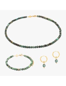 SLOYA Collier, bracelet et boucles d'oreilles Serena en pierres Turquoise Africain