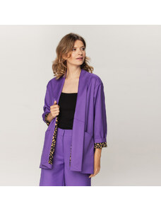 Willsoor Ceste de costume oversize violette pour femme avec doublure imprimée léopard 15321