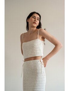 Plexida Crochet Crop Top With Square Neckline - White