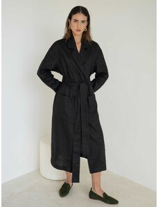 Luciee Relaxed-fit Linen Trench Coat In Black