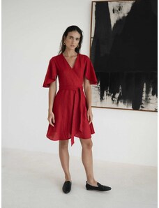 Luciee Ayla Linen Dress In Maroon Red