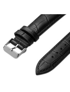 Trendhim Bracelet de montre en cuir noir à motif crocodile avec boucle argentée et système d'attache rapide – 22 mm