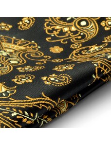 Tailor Toki Pochette de costume en soie noire à motifs cachemire dorés