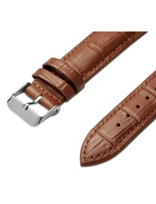 Trendhim Bracelet de montre en cuir marron clair 21 mm gaufré à motif crocodile avec boucle argentée - Attache rapide
