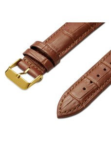 Trendhim Bracelet de montre en cuir marron clair gaufré à motif crocodile 18 mm avec boucle doré - Attache rapide