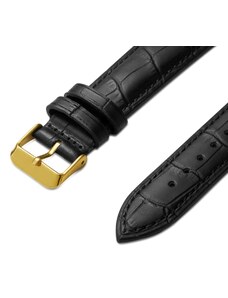 Trendhim Bracelet de montre en cuir noir gaufré à motif crocodile 21 mm avec boucle dorée - Attache rapide