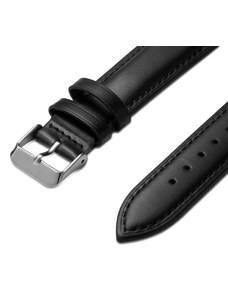 Trendhim Bracelet de montre en cuir noir 21 mm avec boucle argentée - Système de fixation rapide