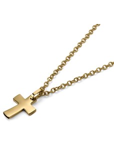 Lucleon Collier à pendentif croix et bords incurvés en acier inoxydable doré