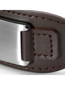 Lucleon Bracelet manchette en cuir marron avec plaque en acier
