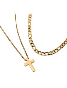 Trendhim Set de 2 colliers assortis : chaîne Figaro et pendentif à croix dorée