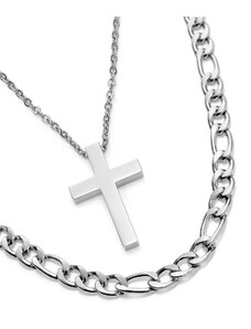 Trendhim Set de 2 colliers assortis : collier à pendentif croix et chaîne Figaro