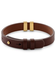 Lucleon Nomen | Bracelet en cuir brun avec plaque d'identité dorée