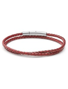 Lucleon Collins | Bracelet à double tour en cuir tressé rouge 3 mm