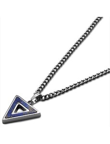 Arkai Cruz | Collier en acier inoxydable argenté et pendentif en triangle de lapis-lazuli