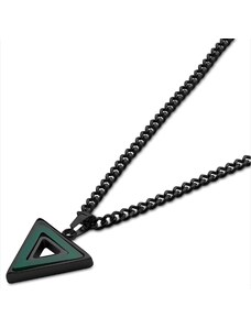 Arkai Cruz | Collier en acier inoxydable noir avec pendentif en triangle d'agate verte