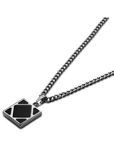 Arkai Cruz | Collier en acier inoxydable argenté et pendentif carré d'onyx noir
