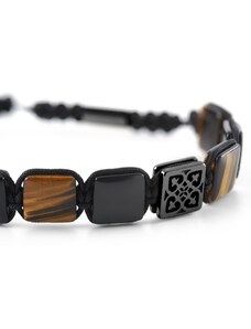 Arkai Elysian | Bracelet en perles plates dorées avec onyx noir et œil de tigre