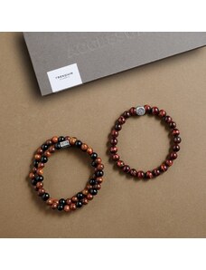 Trendhim Coffret-cadeau Premium de bracelets pour homme | Œil de tigre rouge et bois