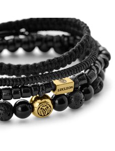 Lucleon Ensemble de bracelets en pierre de lave, onyx, noix de coco et argent sterling plaqué or
