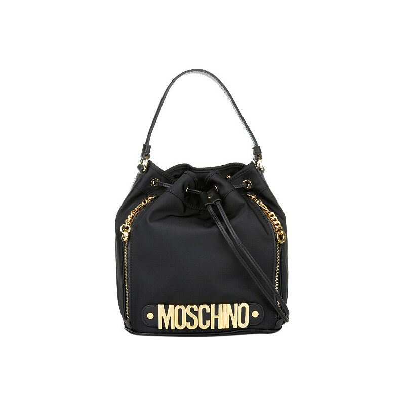 Moschino Sacs en Bandoulière, Logo Medium Nylon Bucket Bag Black en or, noir