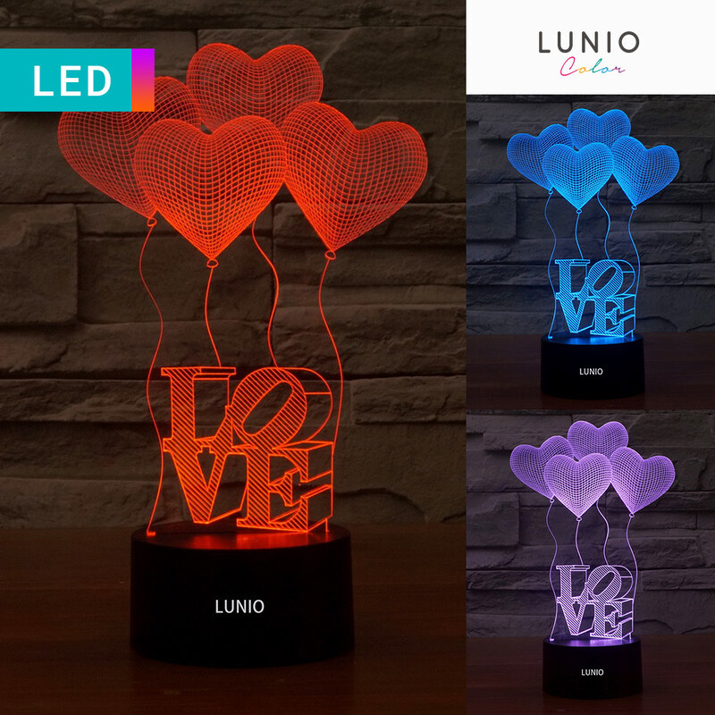 Lunio Color Lampe LED 3D illusion d'optique avec coeurs
