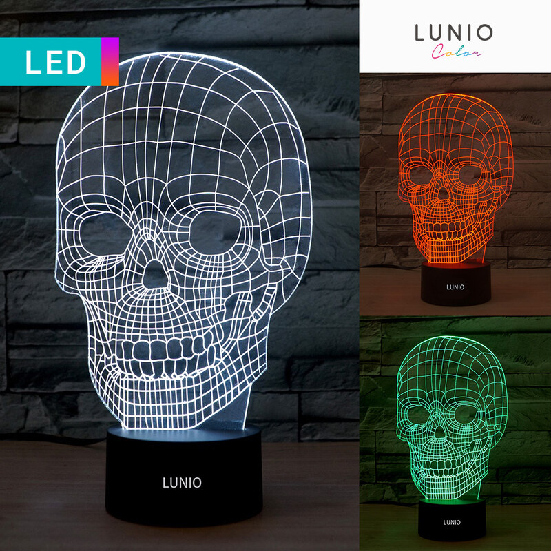 Lunio Color Lampe LED illusion 3D forme tête de mort