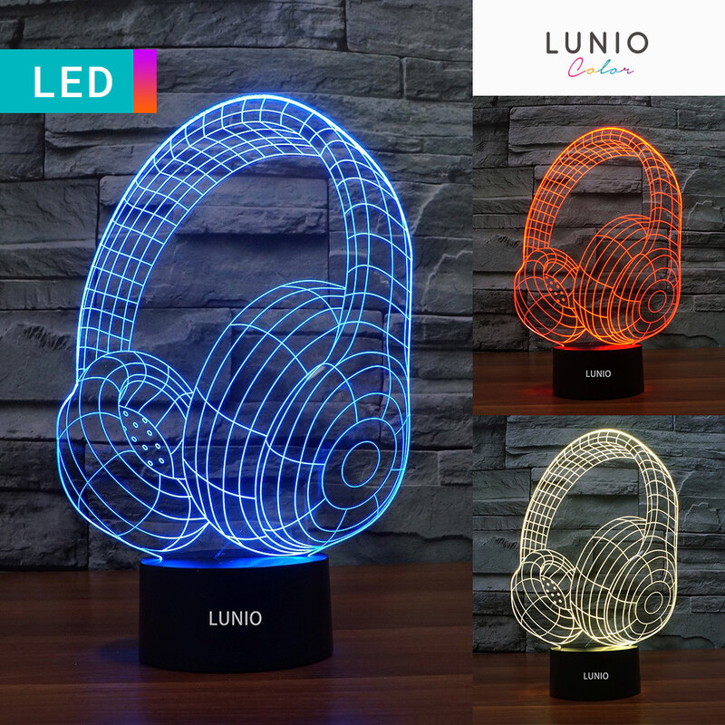 Lunio Color Lampe LED illusion 3D forme casque audio