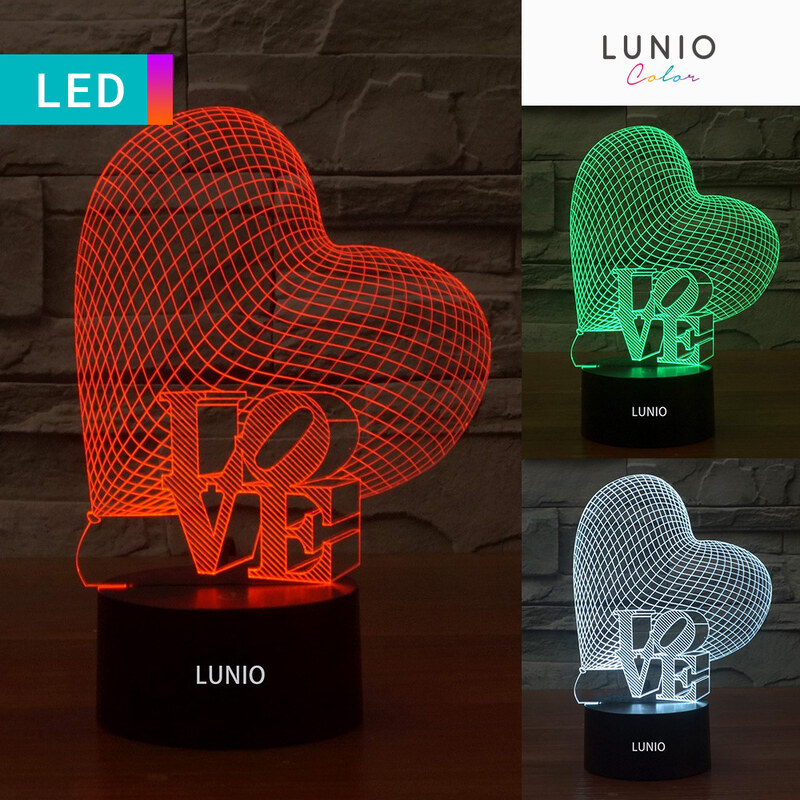 Lunio Color Lampe LED illusion 3D Love