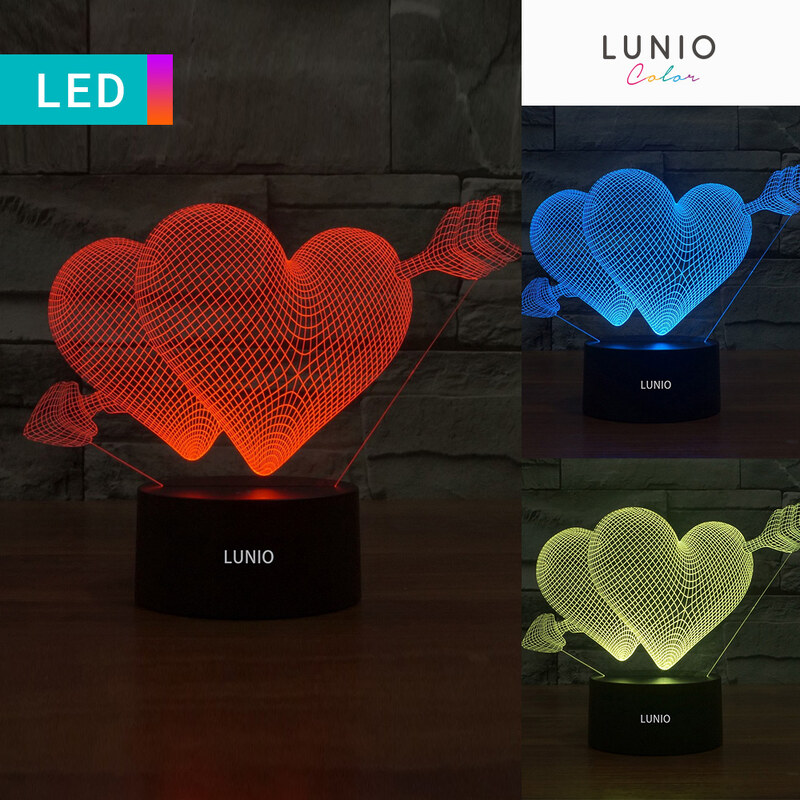 Lunio Color Lampe LED illusion 3D forme coeurs