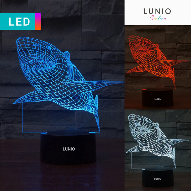 Lunio Color Lampe LED illusion 3D forme requin
