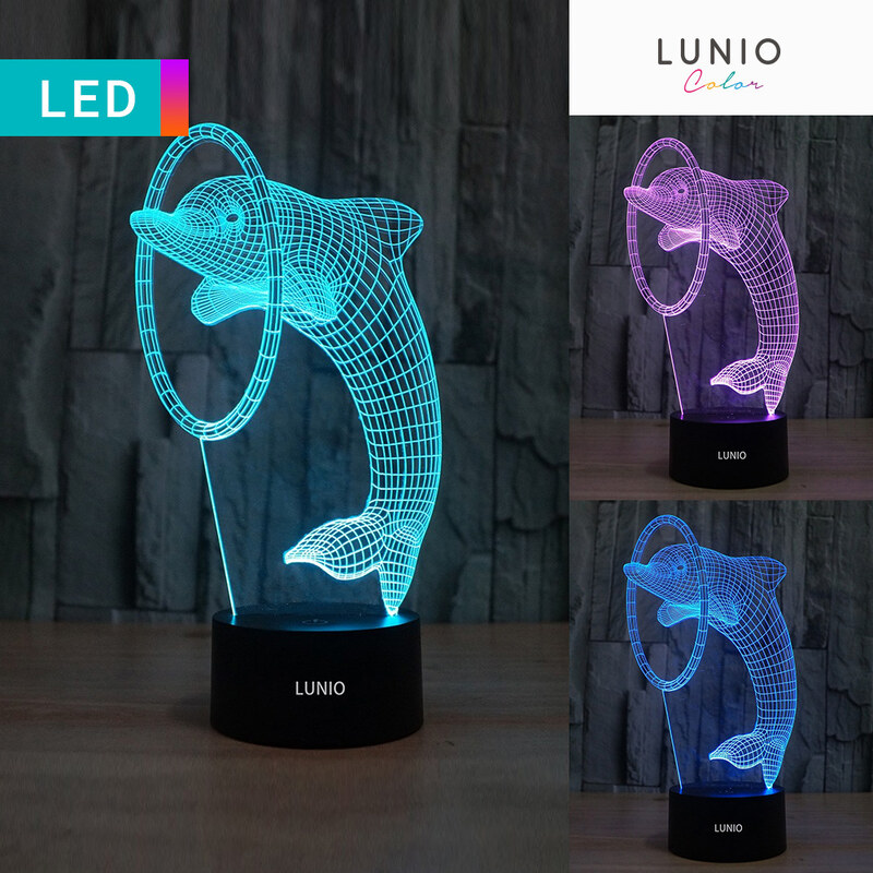 Lunio Color Lampe LED illusion 3D forme dauphin