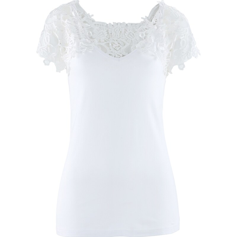 bpc selection Bonprix - T-shirt avec dentelle blanc manches courtes pour femme