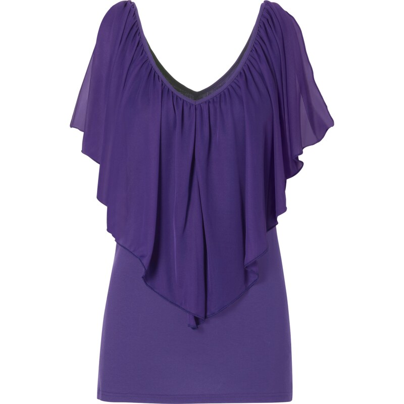 BODYFLIRT boutique Bonprix - T-shirt avec grand volant violet manches courtes pour femme